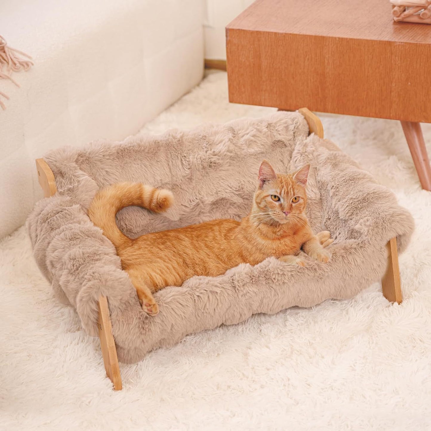 Wooden Cat Sofa Bed | Four-Season Cat Lounger with Removable & Washable Cushion | Durable Pet Furniture