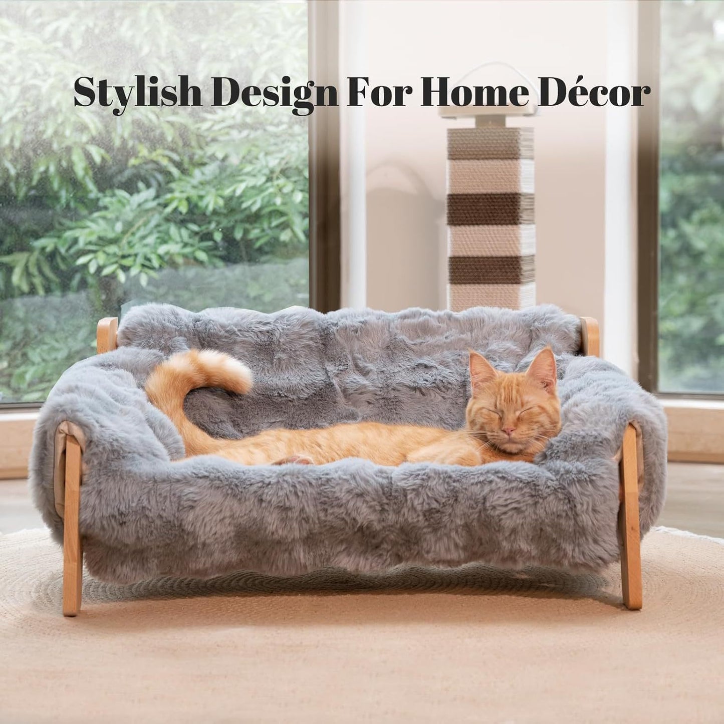 Wooden Cat Sofa Bed | Four-Season Cat Lounger with Removable & Washable Cushion | Durable Pet Furniture
