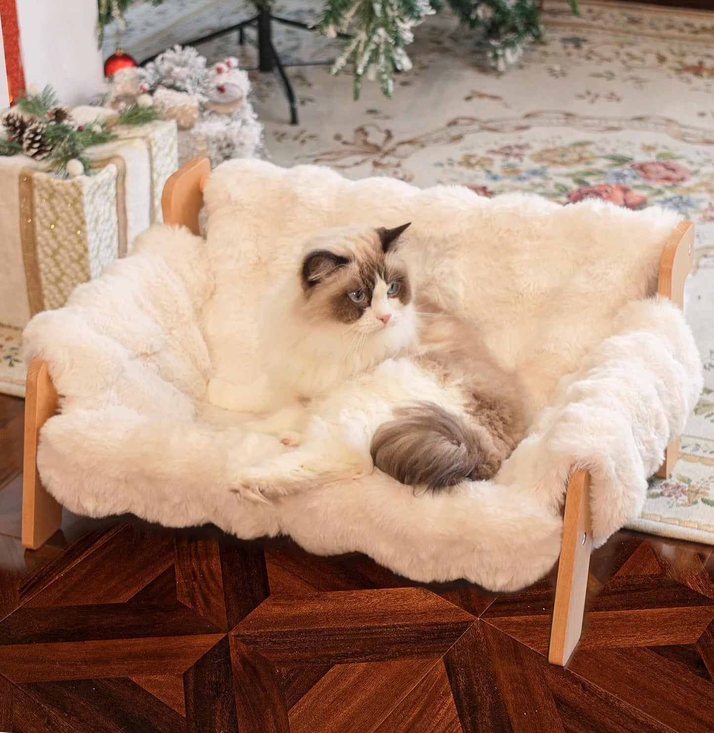 Wooden Cat Sofa Bed | Four-Season Cat Lounger with Removable & Washable Cushion | Durable Pet Furniture